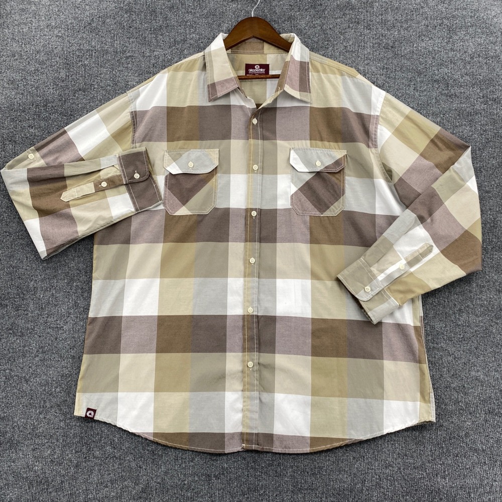 Y2K Akademiks Plaid Button‎ Down Mens 4XL Brown Earthy Hip Hop Streetwear Retro
